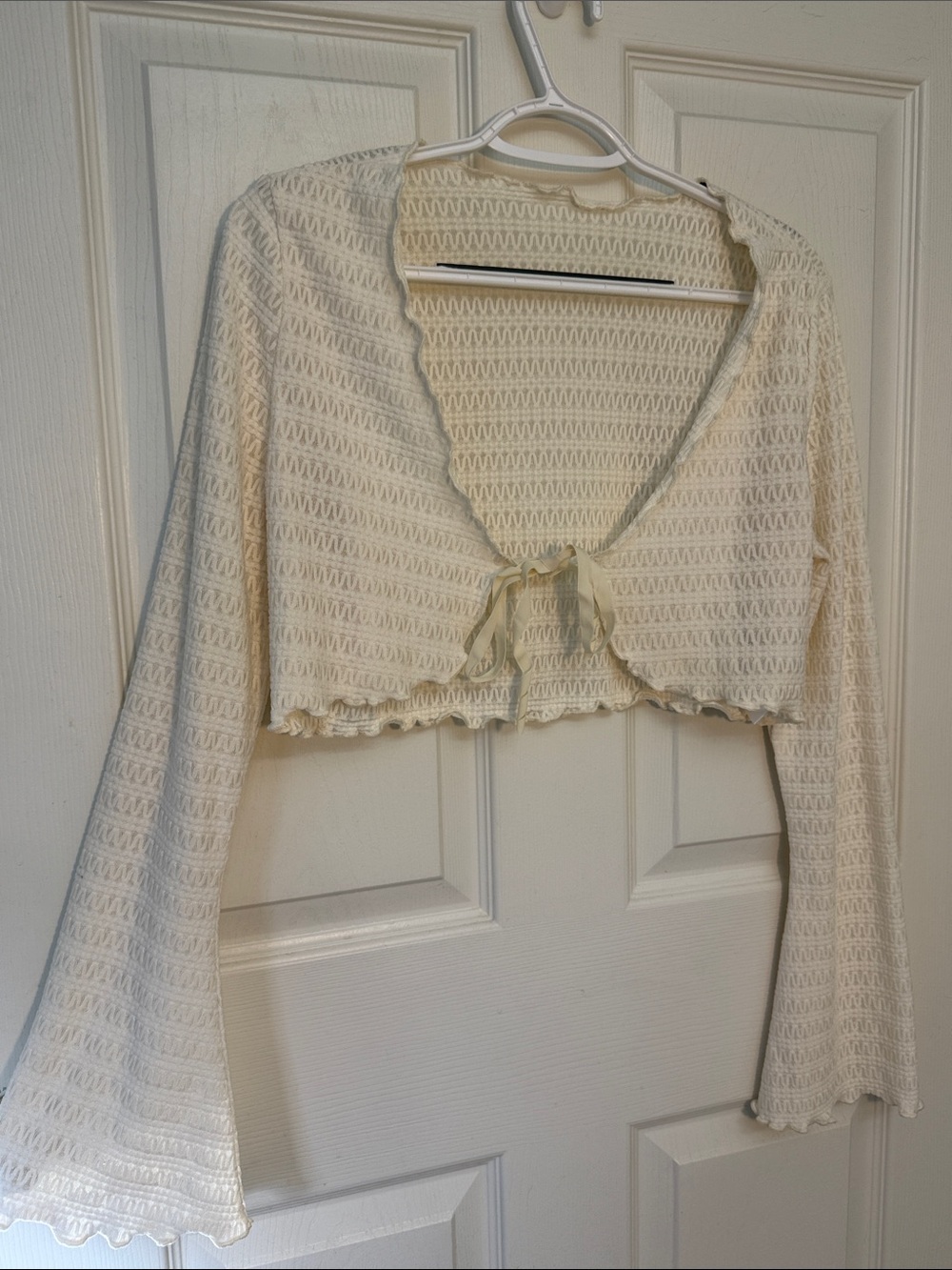 Y2K Cropped Cream Tie-Front Shrug